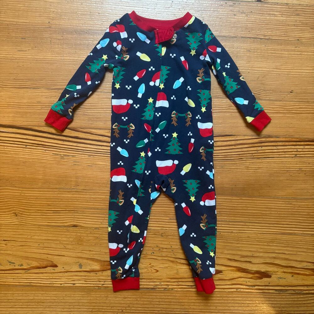 Holiday Time dark blue Christmas long‎ sleeve pant zip bodysuit pajamas SIZE 12M